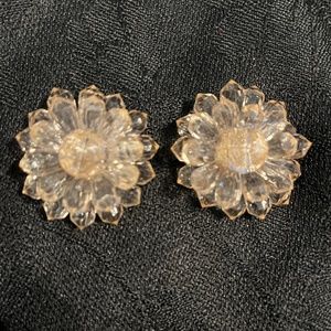 Beautiful Vintage Round Flower Lucite Shoe Or Scarf Clips / Set of 2